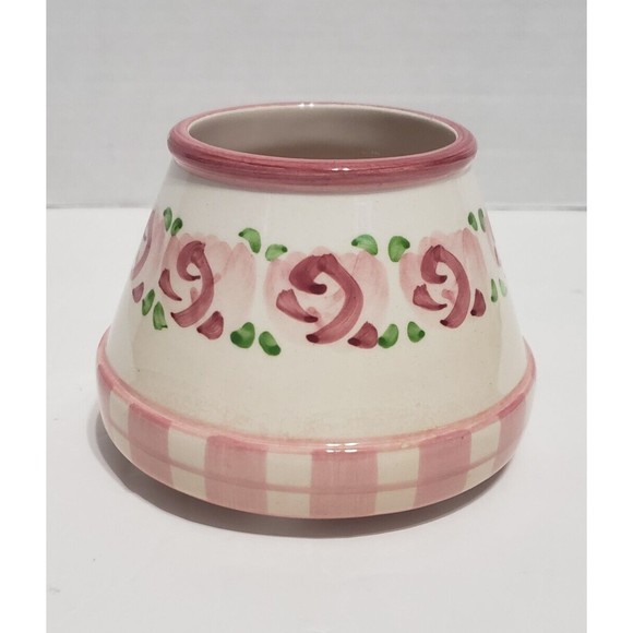Small Candle Holder Shade Topper Waxcessories Ceramic Pink Flowers White Flaw - Picture 2 of 10